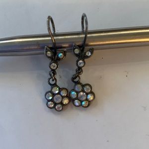 Earrings costume blackened frame iridescent rhinestone floral pierced